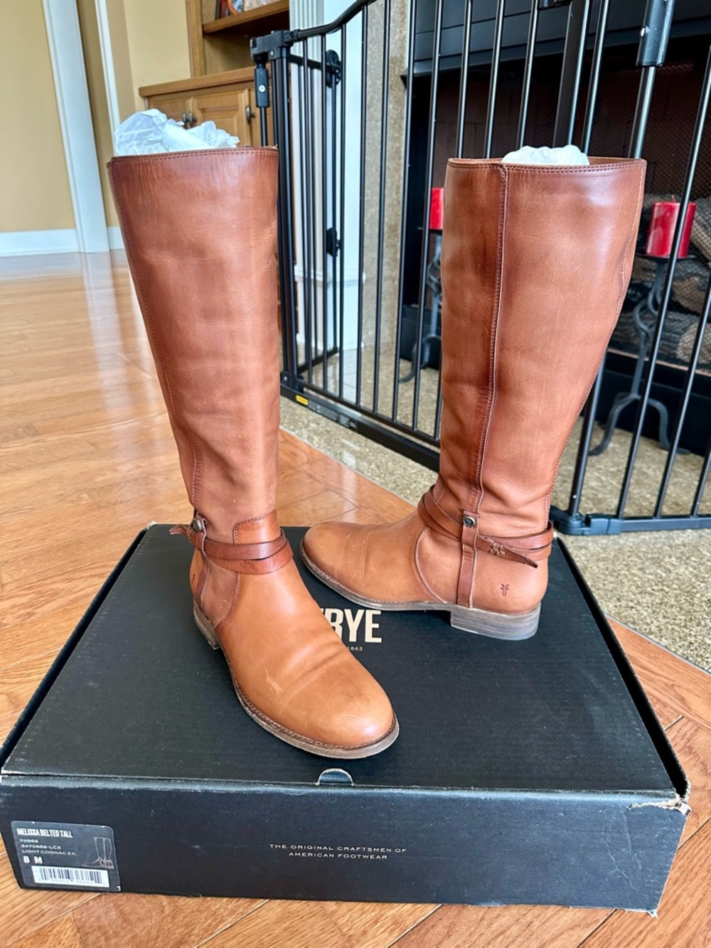 Frye Melissa Belted Tall Boots Light Cognac Size 8